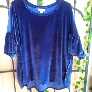 Liz Claiborne Top 2X Blue Velour Bell Sleeve New